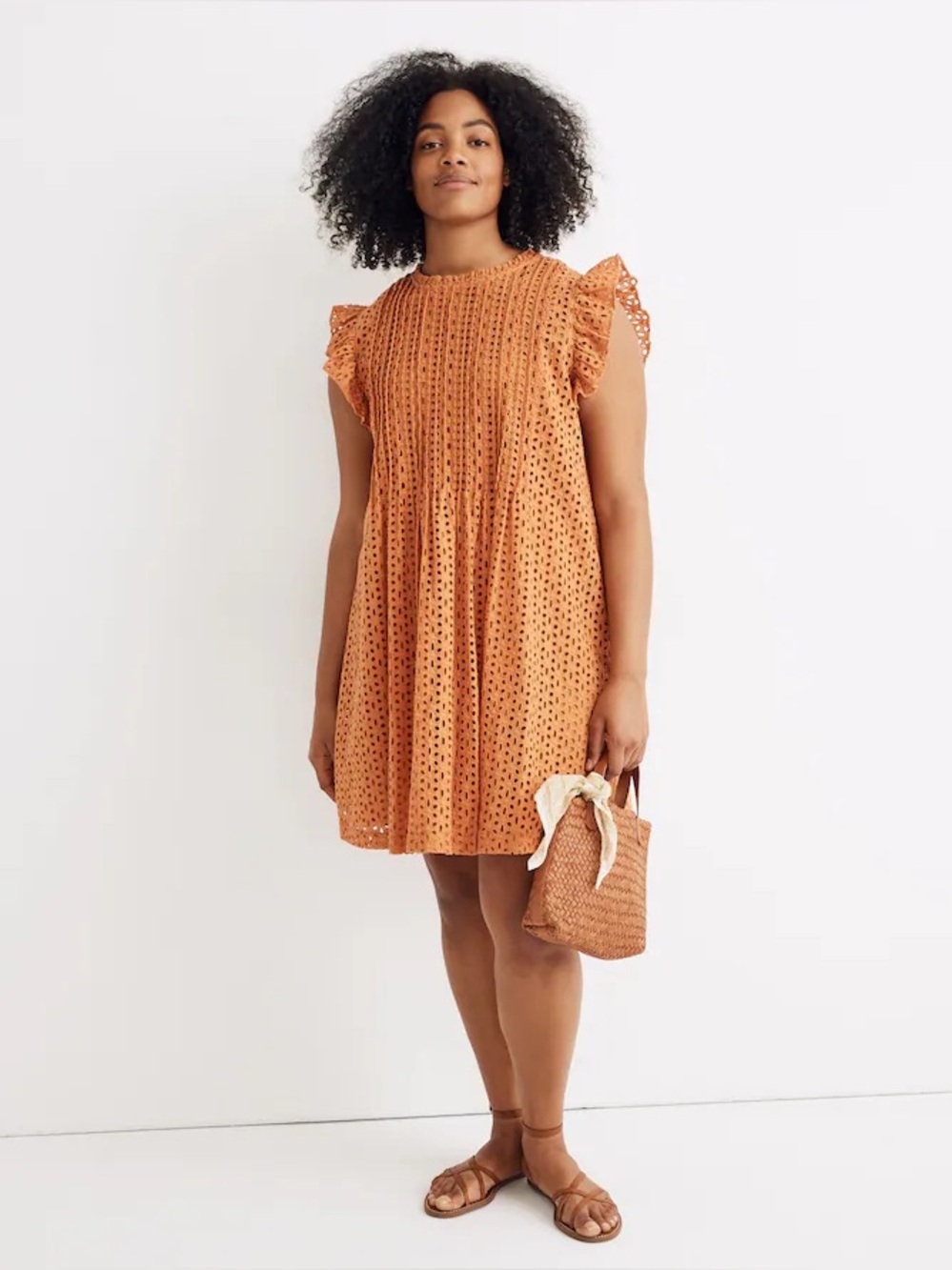 Madewell Eyelet Lace Ruffle Sleeve Pintuck Mini Dress - Picture 6 of 12